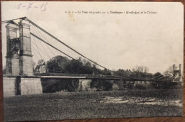 Cpa 24, Le Pont Suspendu Sur La Dordogne à Grolejac Et Le Château, éd P.D.S, écrite En 1915 - Altri & Non Classificati