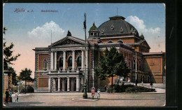 AK Halle A. S., Stadttheater Mit Litfasssäule  - Théâtre