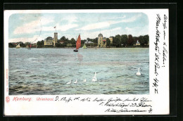 AK Hamburg-Uhlenhorst, Uferpartie Mit Schwänen Und Segelboot  - Noord