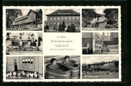 AK Bad Sassendorf /Soest, Kinderheilanstalt Sassendorf, Knabenhaus, Beim Spiel, Heilgymnastik, Schlafsaal, Im Solbad  - Soest