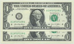 U. S. A. - 2 X 1 DOLLAR Consecutive - 2021 - Pick 549 - Unc. - ( D - 4 ) ( Bank Of Cleveland - Ohio ) - Federal Reserve Notes (1928-...)
