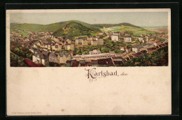 Lithographie Karlsbad, Ortsansicht Aus Der Vogelschau  - Tsjechië