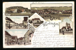 Lithographie Wertingen, Reutenhof, Marktplatz, Hauptstrasse, Schloss, Kirche  - Autres & Non Classés