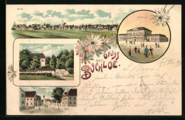 Lithographie Buchloe, Gesamtansicht Mit Bahnhof, Kellergarten Und Marktstrasse  - Buchloe