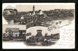 Lithographie Burgwalden, Forsthaus, Teilansicht Mit Kirche, Haus  - Hunting