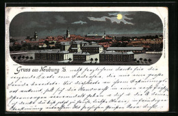 Lithographie Neuburg A. D., Teilansicht Bei Mondschein  - Neuburg