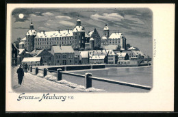 Winter-Lithographie Neuburg A. D., Schloss Bei Vollmond  - Sonstige & Ohne Zuordnung