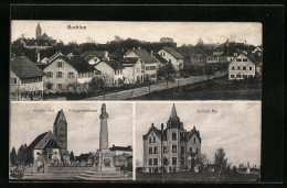 AK Buchloe, Strassenpartie Mit Gebäudeansicht, Kirche Und Kriegerdenkmal, Schloss Rio  - Buchloe