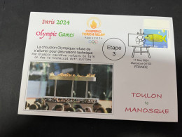 12-5-2024 (4 Z 47A) Paris Olympic Games 2024 - Torch Relay (Etape 3) In Manosqe (11-5-2024) With OZ Stamp - Eté 2024 : Paris