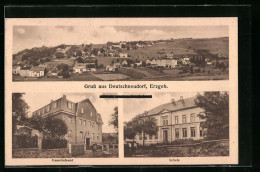 AK Deutschneudorf /Erzgeb., Teilansicht, Gemeindeamt, Schule  - Deutschneudorf