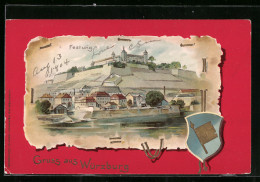 Präge-AK Würzburg, Ortspartie Mit Festung  - Würzburg