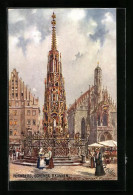 Künstler-AK Charles F. Flower: Nürnberg, Schöner Brunnen Mit Marktstand  - Other & Unclassified