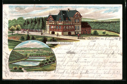 Lithographie Salzuflen I. Lippe, Gasthaus Forsthaus, Fischteiche  - Caccia