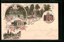 Lithographie Hamburg-Bergedorf, Schloss, Eingang, Bahnhof  - Bergedorf