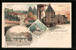 Lithographie Friedrichsruh, Mausoleum, Schloss, Bahnhof  - Friedrichsruh