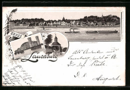 Lithographie Lauenburg A. D. Elbe, Totalansicht, Elbbrücke, Alter Schlossturm  - Lauenburg