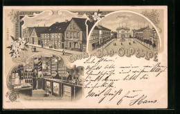 Lithographie Bad Oldesloe, Langestrasse, Marktplatz Und Drogenhandlung Von Louis Osten  - Bad Oldesloe