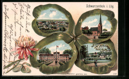 Passepartout-Lithographie Schwarzenbek I. Lbg., Panorama, Kirche, Kleeblatt  - Sonstige & Ohne Zuordnung