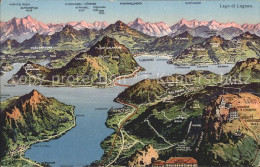 12050016 Lugano TI Panoramakarte Lago Di Luganon Und Alpen Lugano - Andere & Zonder Classificatie