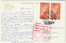ESPAGNE / ESPAÑA - 1956 Pareja Ed.1172 Sobre Tarjeta Por El VUELO INAUGURAL PALMA A BRUSELAS - Lettres & Documents