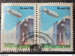 C 1541 Brazil Stamp 50 Years Airport Bartolomeu De Gusmao Balloon Hangar 1986 Dupla Circulated 1 - Usati