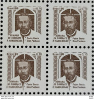 C 1538 Brazil Stamp Combat Against Hansen Hanseniasse Health Father Bento Religion 1986 Block Of 4 - Ongebruikt