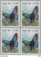 C 1512 Brazil Stamp Butterfly Insects 1986 Block Of 4 - Unused Stamps