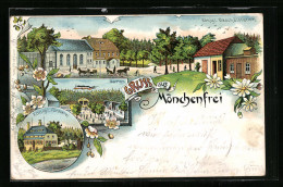 Lithographie Mönchenfrei, Gasthaus Königliche Försterei, Garten, Königliche Beschälstation  - Other & Unclassified