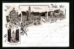 Lithographie Memmingen, Rathaus, Marktplatz Und Martinskirche, Bahnhof Und Kempter Tor  - Memmingen