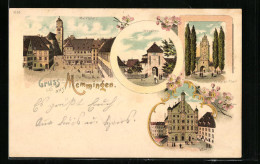 Lithographie Memmingen, Marktplatz, Krugsthor, Kempter-Thor Und Rathaus  - Memmingen