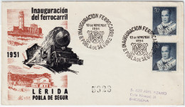 ESPAGNE / ESPAÑA - 1951 Pareja Ed.1102 Sobre Carta - INAUGURACION DEL FERROCARRIL De LERIDA à POBLA DE SEGUR - Brieven En Documenten