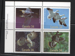 1986  Birds: Heron, Owl, Goose, Grouse   Se-tenant Inscription  Block Of 4 Sc 1098a MNH - Ongebruikt