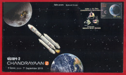 India 2019 Chandrayaan 2, Exotic-Night Glow & Silver, Space, Rocket, Moon Mission,Earth,Sp Cover (**) Inde Indien - Brieven En Documenten