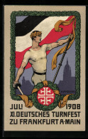 Künstler-AK Frankfurt A. M., XI. Deutsches Turnfest 1908, Turner Mit Degen Und Flagge  - Andere & Zonder Classificatie