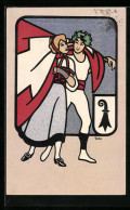 Künstler-AK Basel, 56. Eidgen. Turnfest 1912, Turner Mit Fräulein Und Schweizer Flagge, Wappen  - Sonstige & Ohne Zuordnung