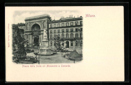 Cartolina Milano, Piazza Della Scala Col Monumento A Leonardo  - Milano