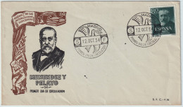 ESPAGNE / ESPAÑA - 1954 Ed.1142 80c Marcelino Menendez Y Pelayo Sobre Carta Primer Dia - Briefe U. Dokumente