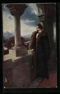 Künstler-AK Der Einsame, Ludwig II. Steht Bei Mondschein Auf Dem Balkon  - Royal Families