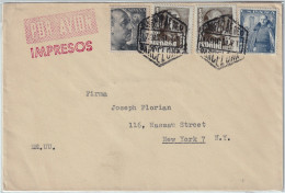 ESPAGNE / ESPAÑA - 1951 Ed.1020a (x2), Ed.1031 Y Ed.1056 Sobre Carta IMPRESOS POR AVION De Barcelona A Nuva York, EE.UU. - Lettres & Documents