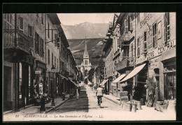 CPA Albertville, La Rue Gambetta Et L`Èglise  - Albertville