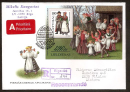 LATVIA 1997●Costumes●Mi Bl10 R-Cover Sent To Lithuania - Latvia