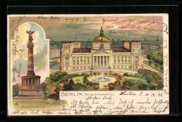Lithographie Berlin-Tiergarten, Friedenssäule, Reichstagsgebäude  - Dierentuin