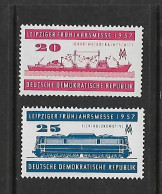 ALLEMAGNE-RDA 1957 TRAINS-BATEAUX-FOIRE DE LEIPZIG  YVERT N°284/285 NEUF MNH** - Treni