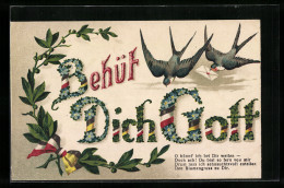 AK Behüt Dich Gott-Glitzerspruch Mit Zwei Schwalben  - Oorlog 1914-18