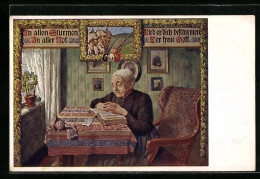 Künstler-AK Alte Frau Liest Ein Buch, In Allen Stürmen, In Aller Not...  - Oorlog 1914-18