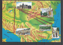 Hungarian Airlines "Malév", Flying Routes To Romania, Bulgaria & Yugoslavia,1974. - Carte Geografiche