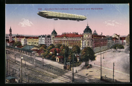 AK Konstanz-Bahnhofsplatz Mit Hauptpost Und Markstätte, Zeppelin  - Zeppeline