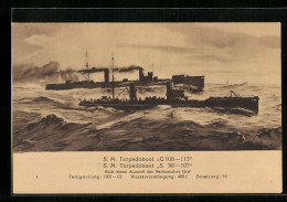 AK Kriegsschiff SM Torpedoboot G 108-113, S 90-107, Ostasiengeschwader  - Chine
