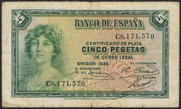 B0819.1# 5 Pts. España 1935 [BLL] Certificado De Plata (SC) - 5 Pesetas
