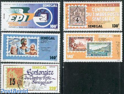 Senegal 1987 Stamp Centenary 5v, Mint NH, Stamps On Stamps - Art - Bridges And Tunnels - Postzegels Op Postzegels
